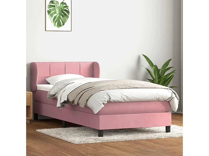 Sommier à lattes de lit avec matelas rose 100x220 cm velours