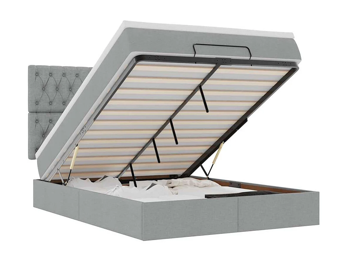 Estrutura de cama otomana com colchão 140x190 cm cinzento claro