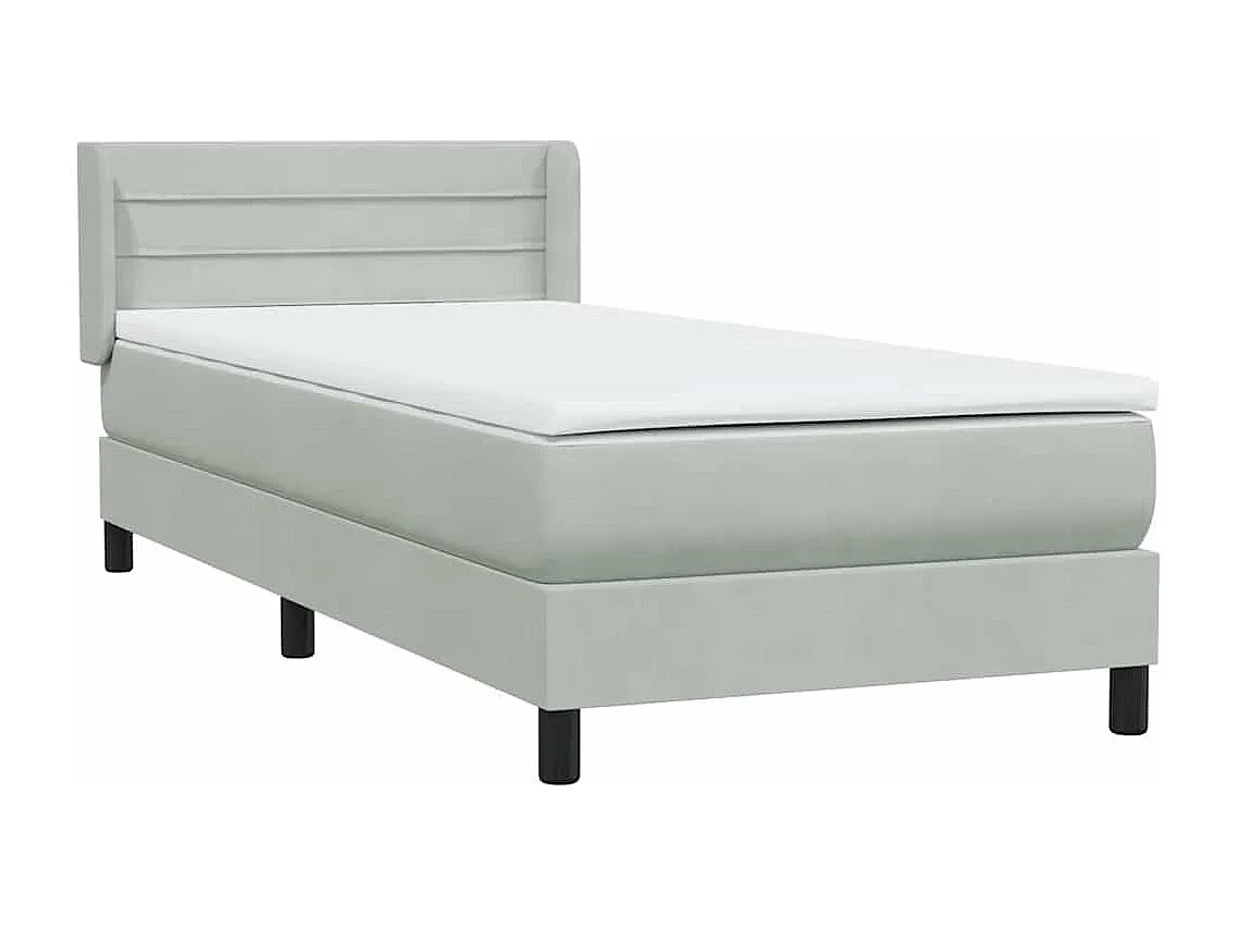 Cama box spring con colchón terciopelo gris claro 80x220 cm