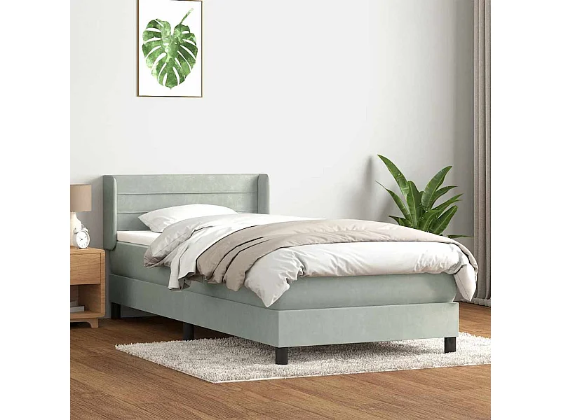 Cama box spring con colchón terciopelo gris claro 80x220 cm