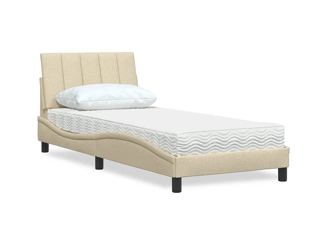 Lit avec matelas crème 90x190 cm tissu
