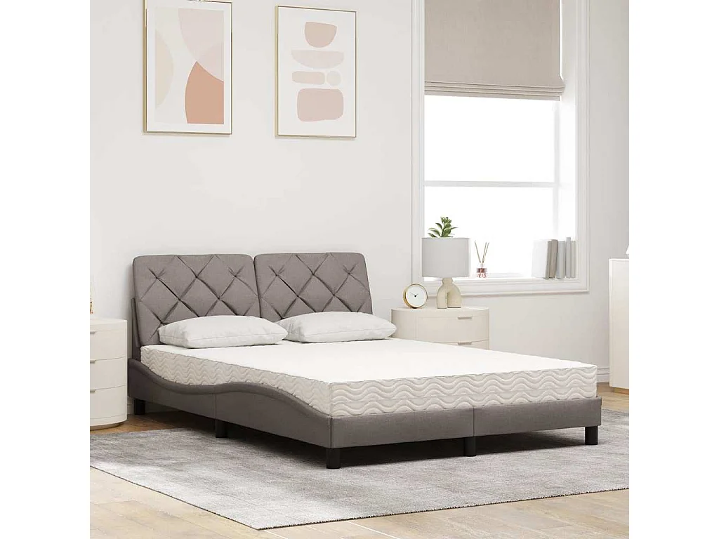 Lit avec matelas taupe 120x200 cm tissu