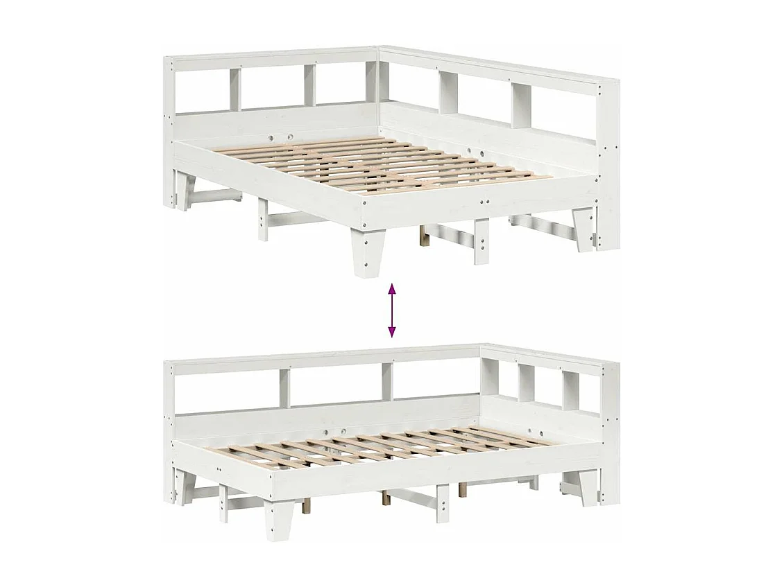 Lit bibliothèque sans matelas blanc 135x190 cm bois pin massif