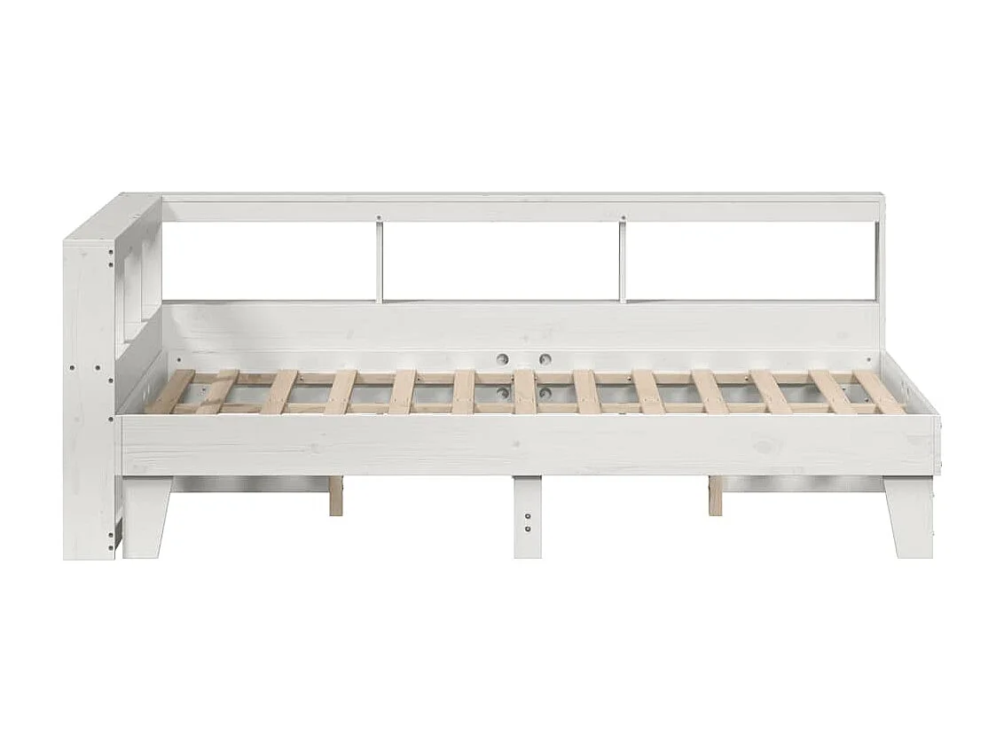 Lit bibliothèque sans matelas blanc 135x190 cm bois pin massif