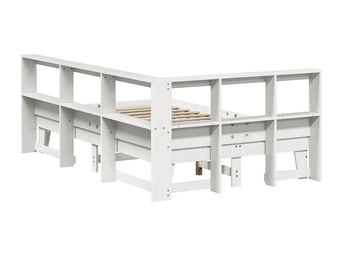 Lit bibliothèque sans matelas blanc 135x190 cm bois pin massif