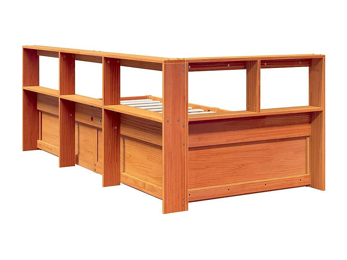 Lit bibliothèque sans matelas cire marron 100x200 cm pin massif