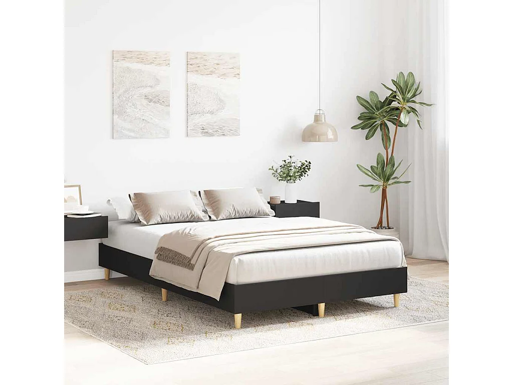 Cadre de lit sans matelas noir 140x190 cm bois d'ingénierie