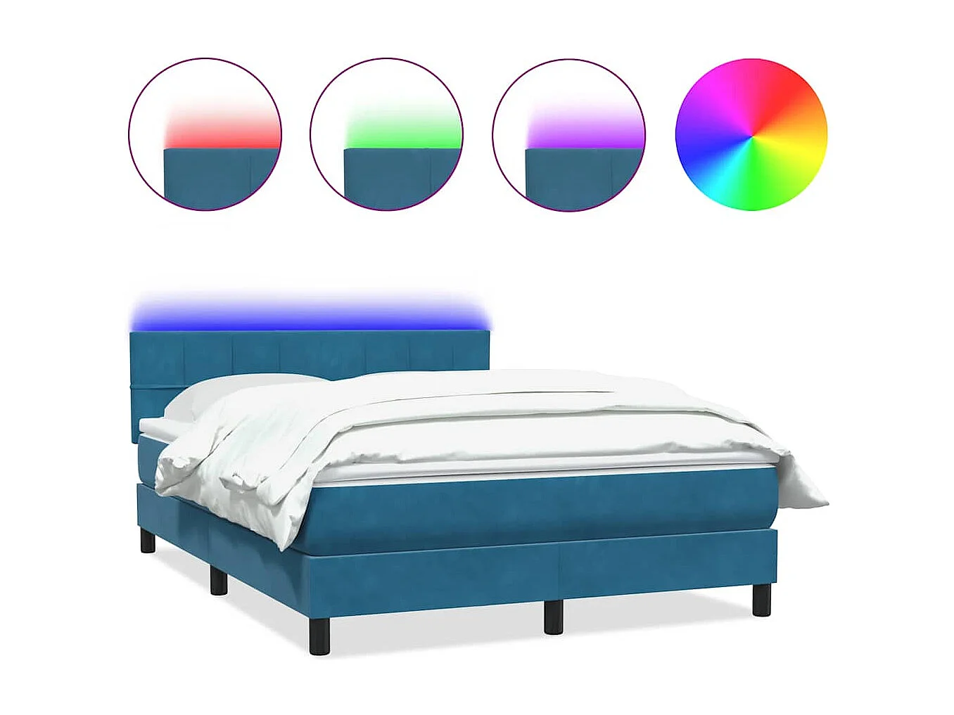 Sommier à lattes de lit et matelas bleu foncé 140x220cm velours