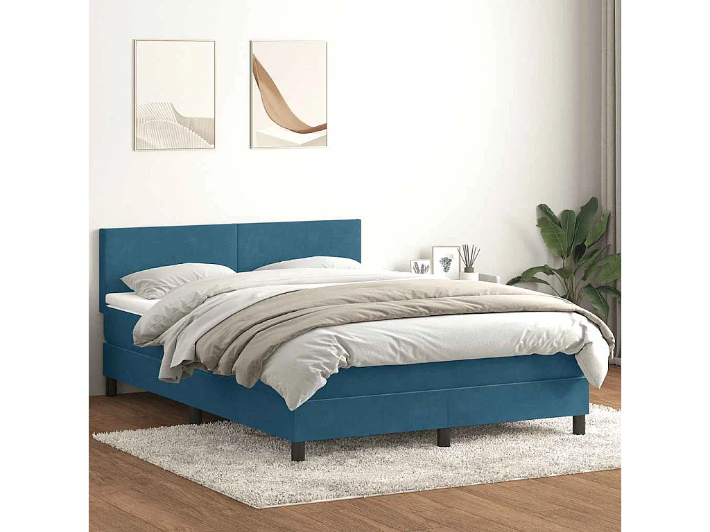 Cama box spring com colchão 160x210 cm veludo azul escuro