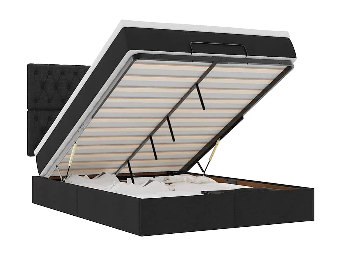 Cadre de lit ottoman avec matelas noir 140x190 cm tissu