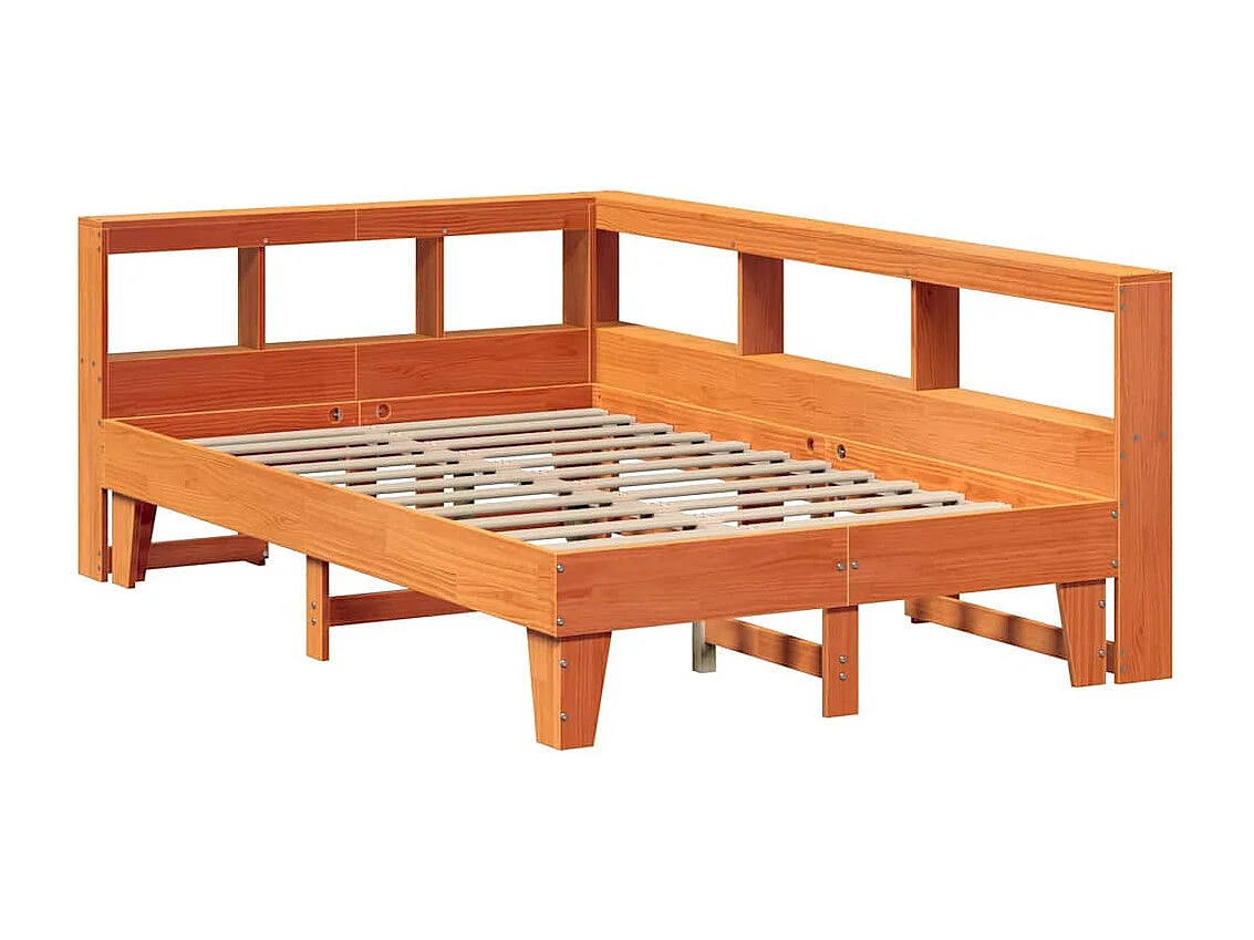 Lit bibliothèque sans matelas cire marron 120x190cm pin massif