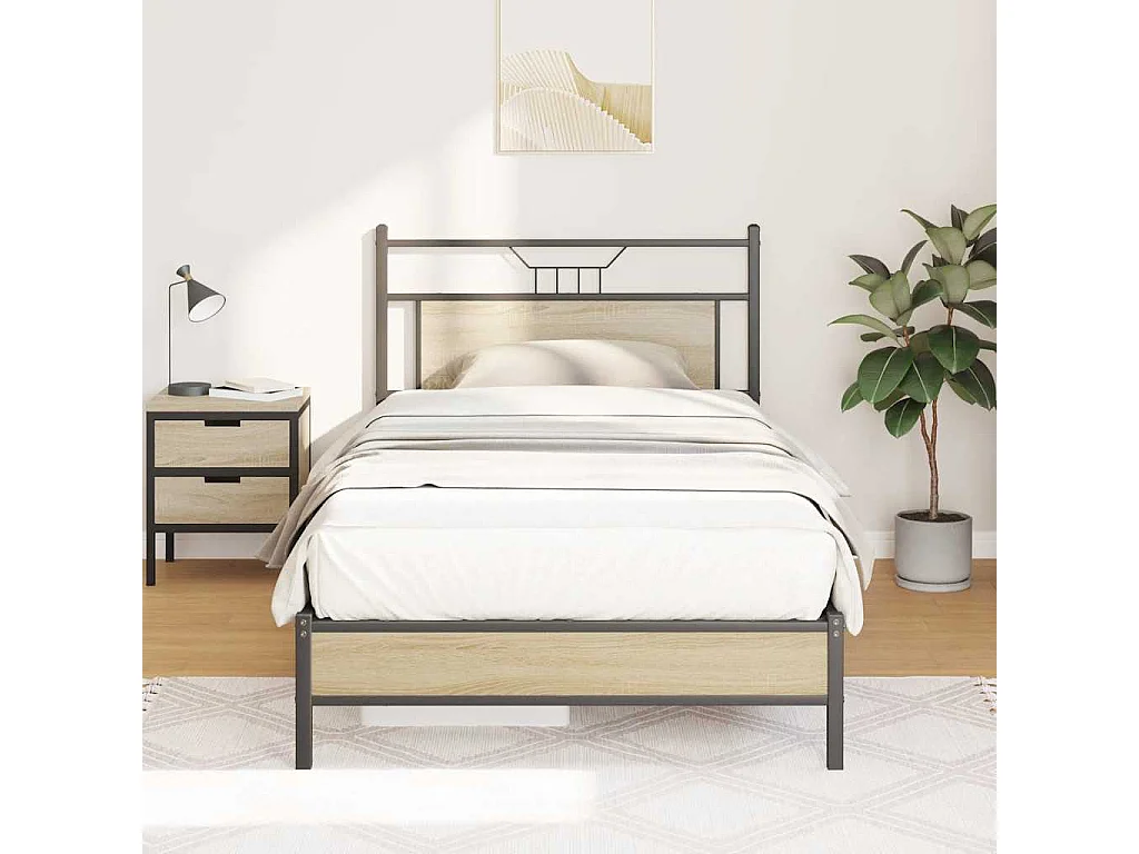 Cadre de lit sans matelas chêne sonoma 107x203 cm