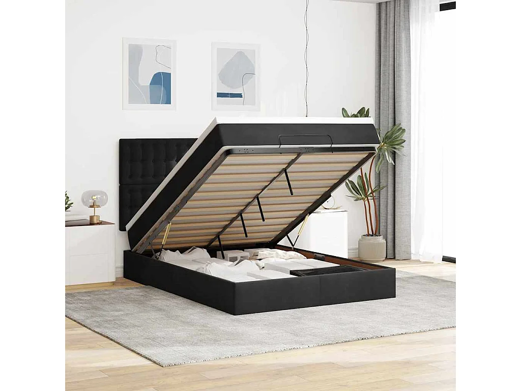 Estrutura de cama otomana com colchões 140x190 cm veludo preto