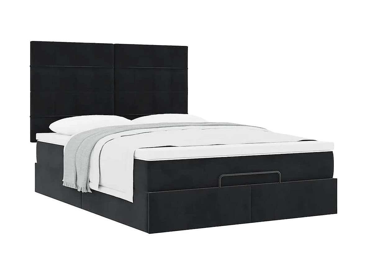 Estructura de cama otomana con colchones terciopelo negro