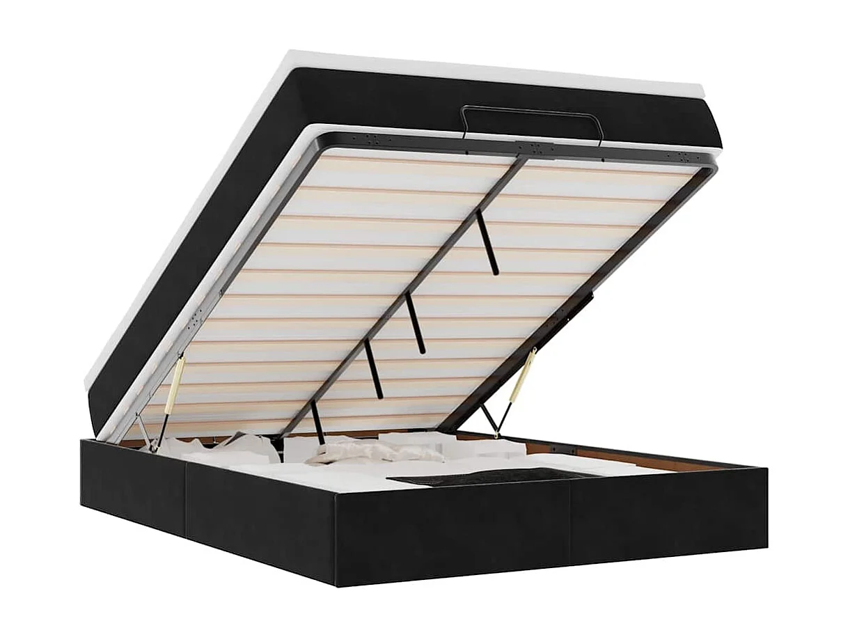 Estructura de cama otomana con colchón terciopelo negro