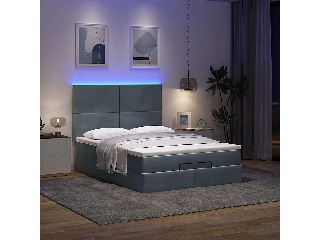 Cadre de lit ottoman avec matelas gris foncé 140x190 cm velours