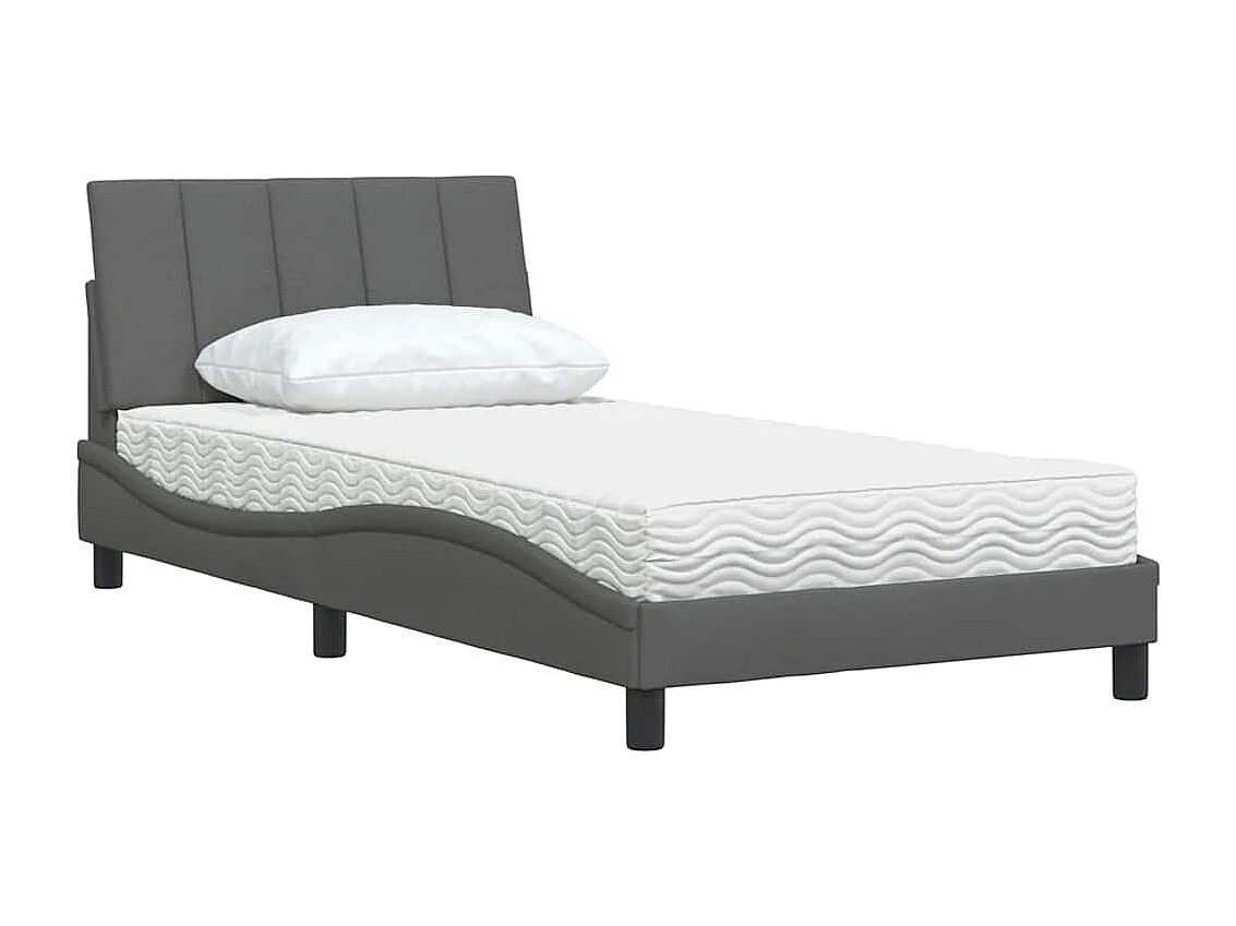 Lit avec matelas gris foncé 100x200 cm tissu