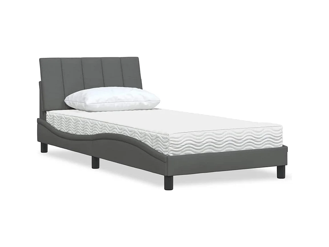 Lit avec matelas gris foncé 100x200 cm tissu