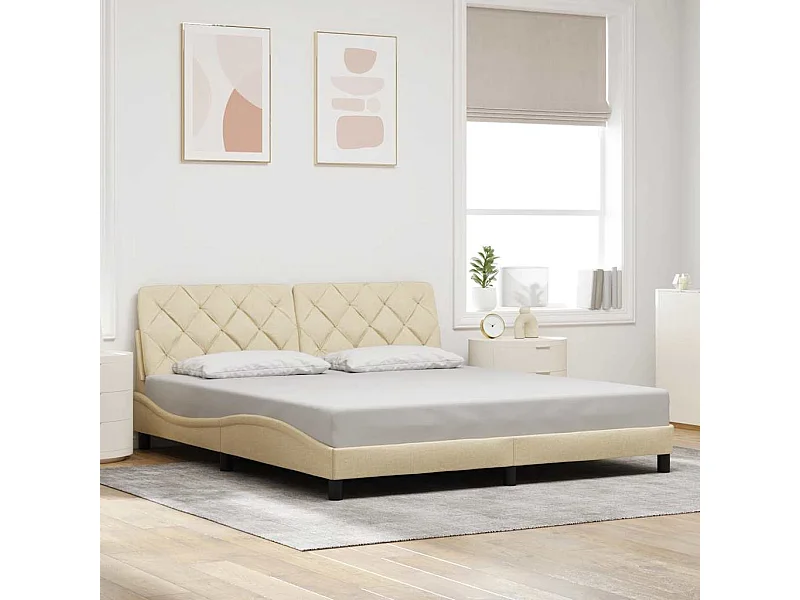Cadre de lit sans matelas crème 180x200 cm tissu
