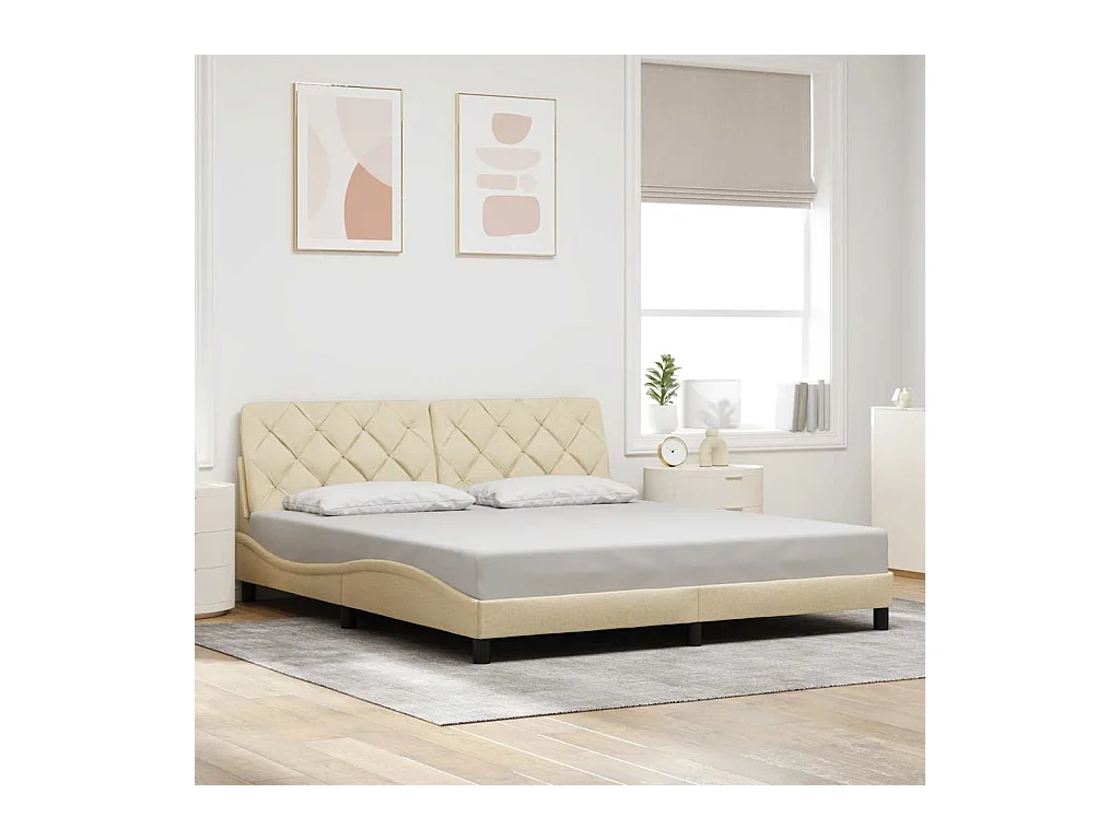 Cadre de lit sans matelas crème 180x200 cm tissu