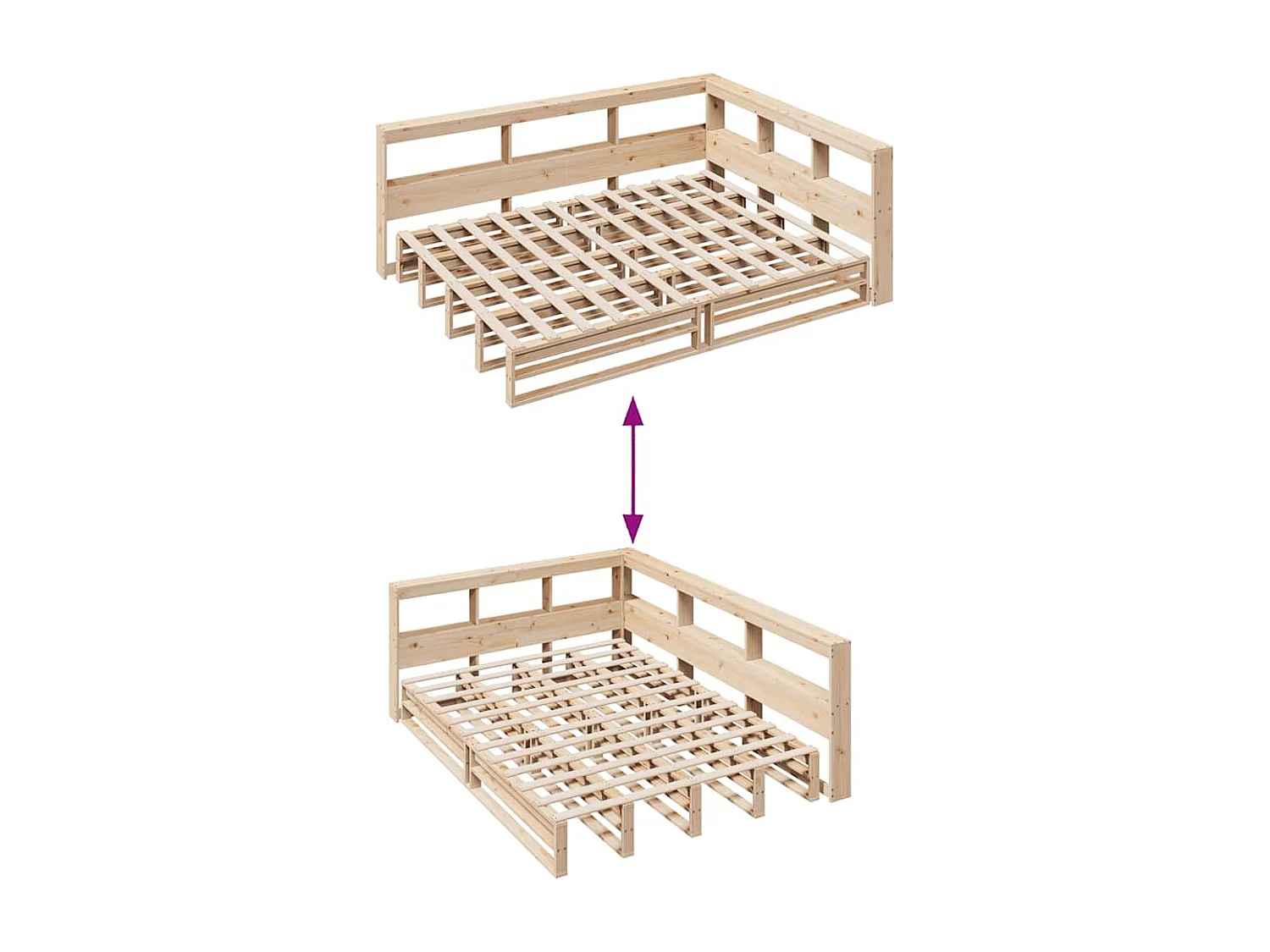 Lit bibliothèque sans matelas 135x190 cm bois de pin massif