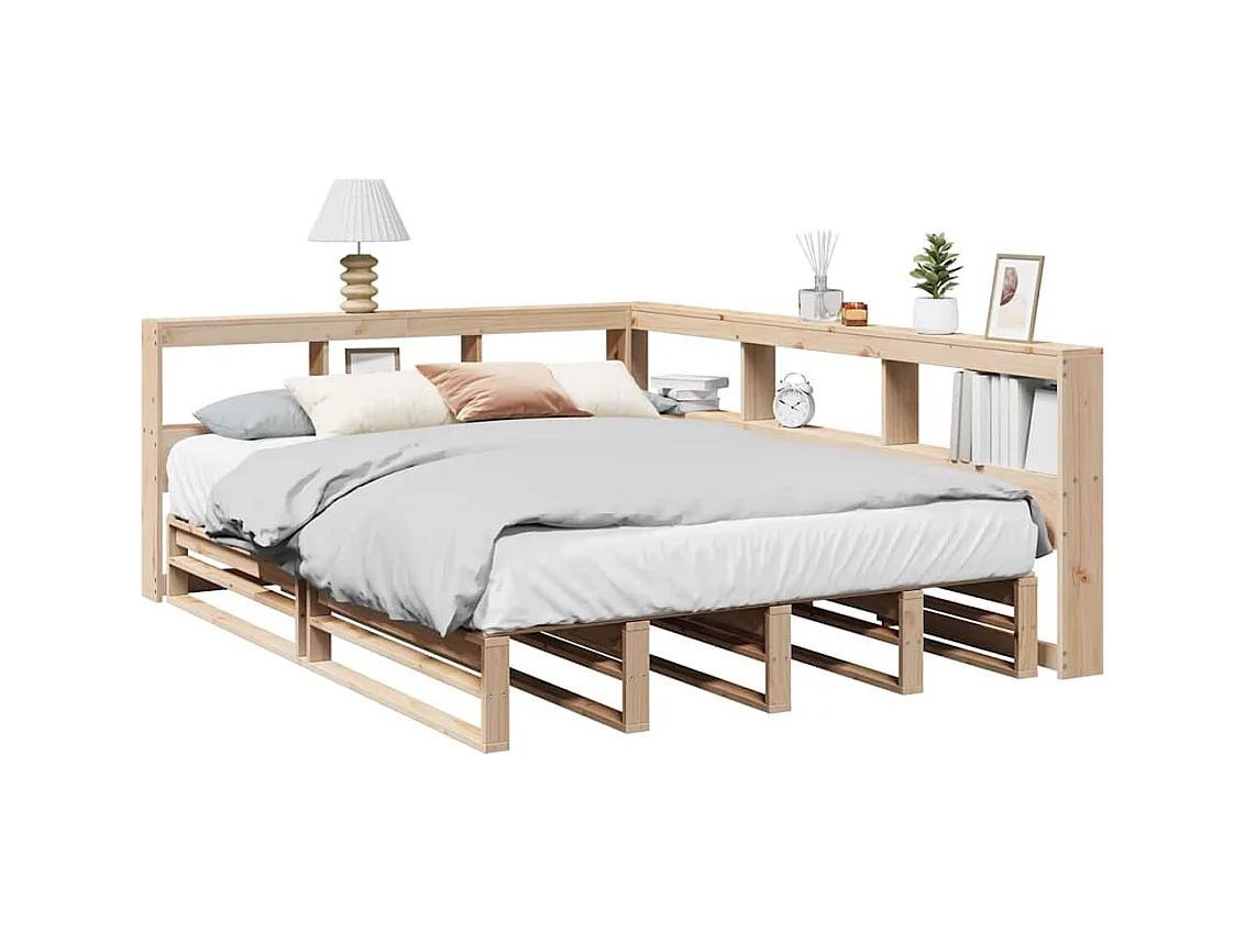 Lit bibliothèque sans matelas 135x190 cm bois de pin massif