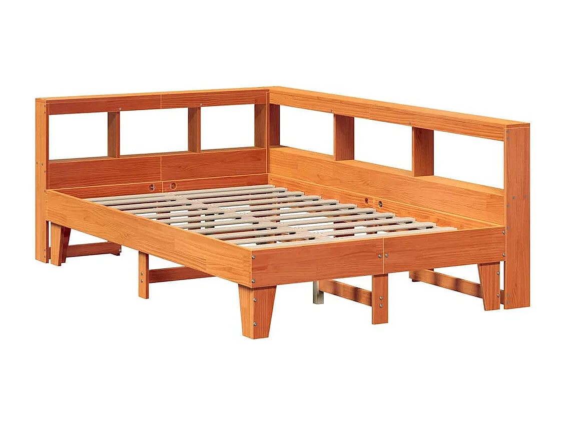 Lit bibliothèque sans matelas cire marron 140x190 cm pin massif