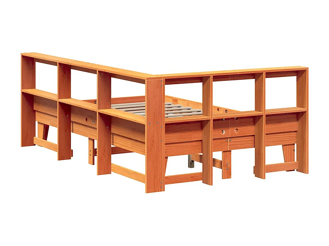 Lit bibliothèque sans matelas cire marron 140x190 cm pin massif