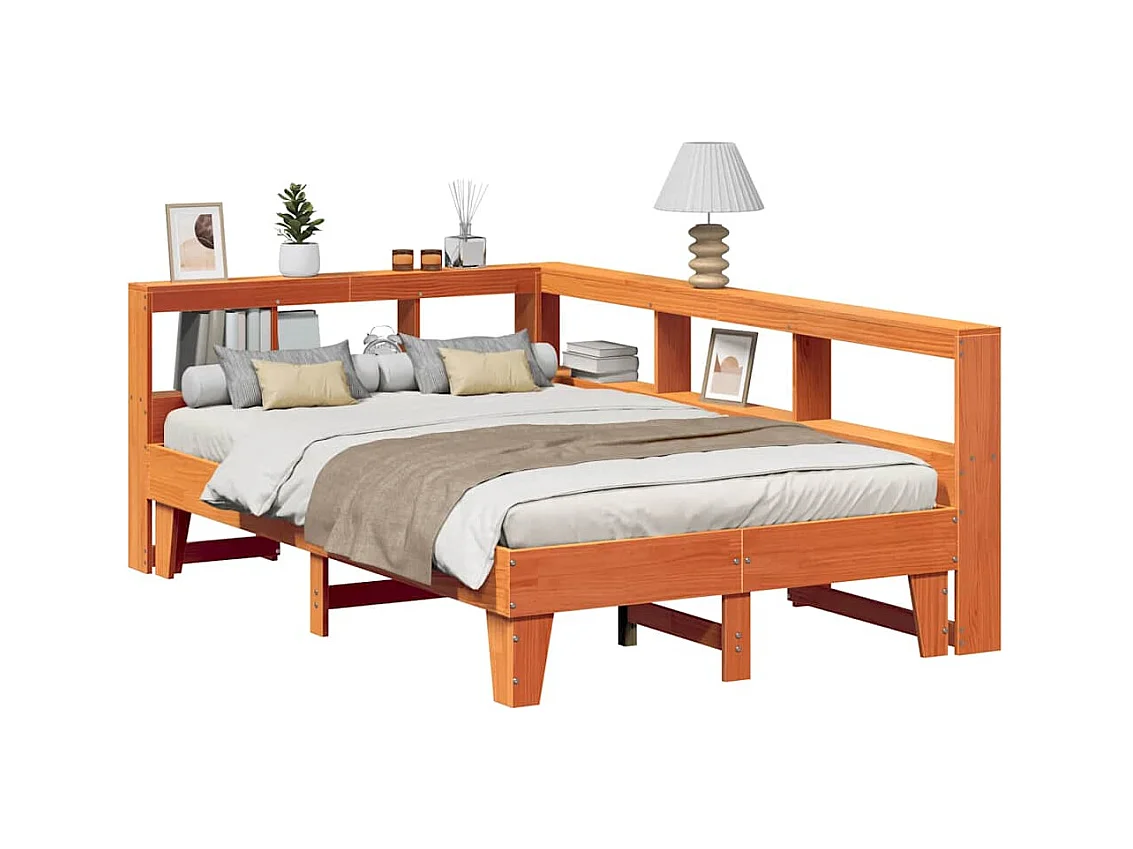 Lit bibliothèque sans matelas cire marron 140x190 cm pin massif