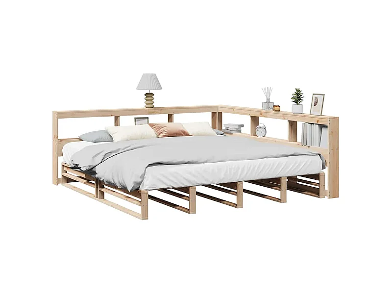 Lit bibliothèque sans matelas 200x200 cm bois massif de pin