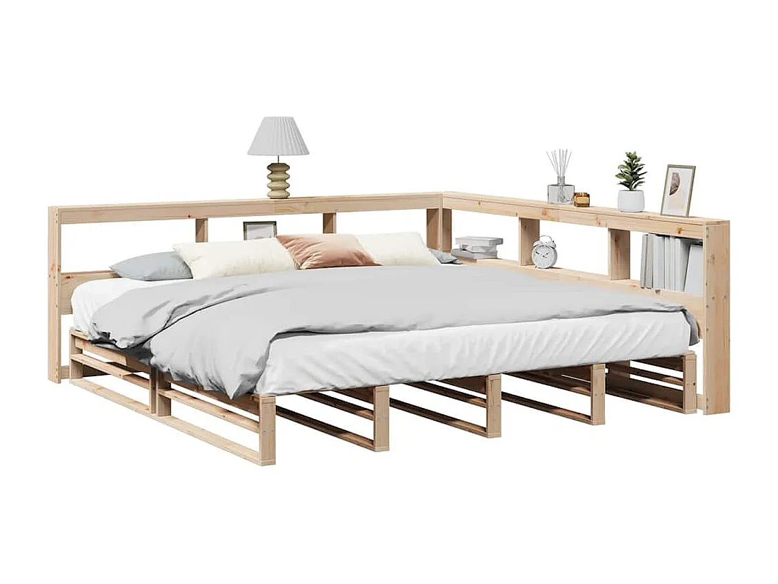 Lit bibliothèque sans matelas 200x200 cm bois massif de pin