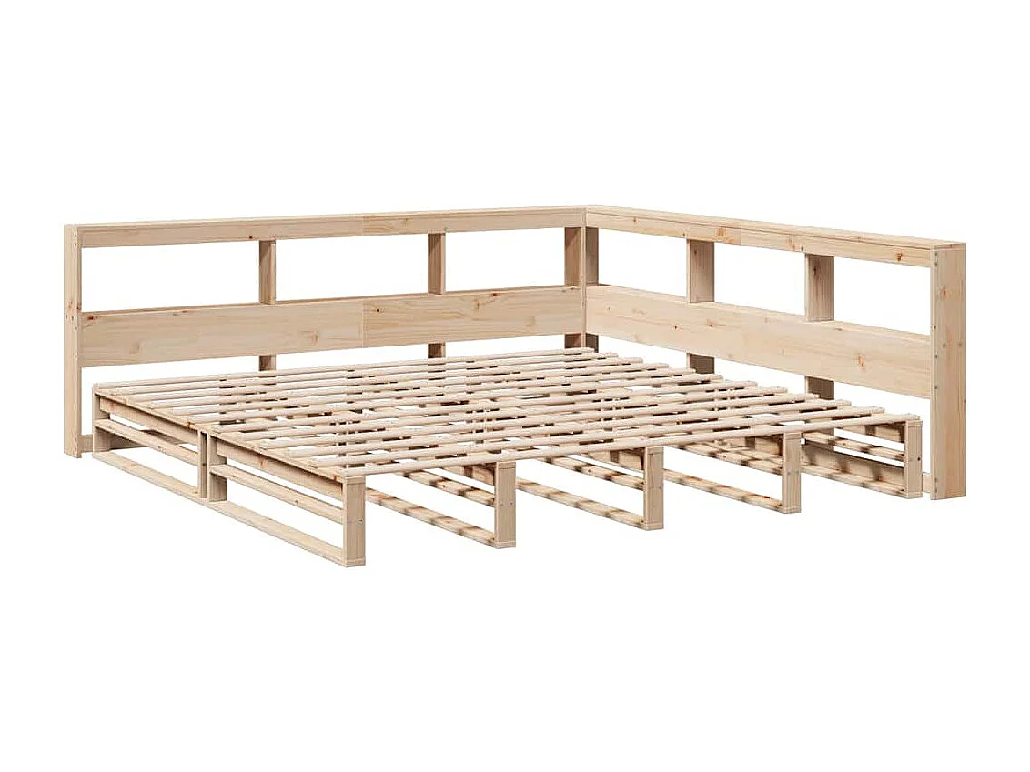 Lit bibliothèque sans matelas 200x200 cm bois massif de pin
