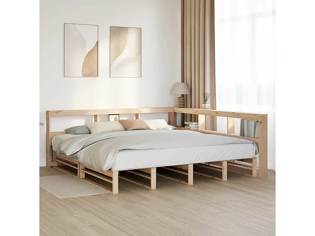 Lit bibliothèque sans matelas 200x200 cm bois massif de pin