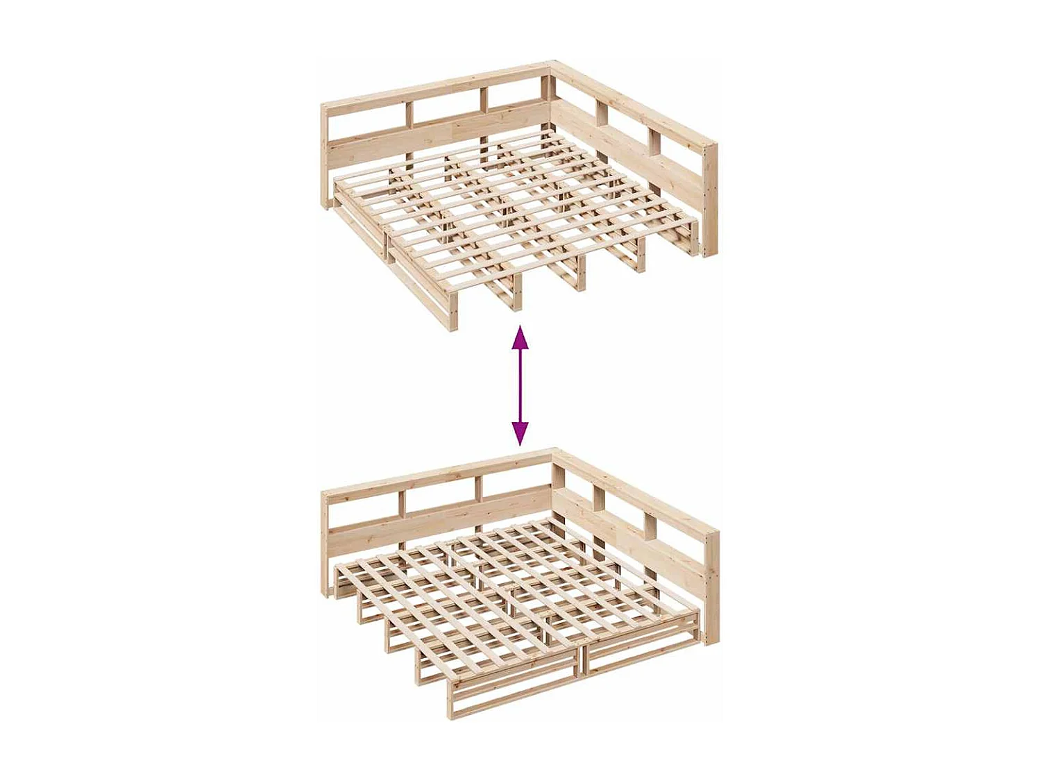 Bed met boekenkast zonder matras massief grenenhout 200x200 cm