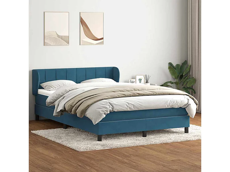 Sommier à lattes de lit et matelas bleu foncé 140x210cm velours