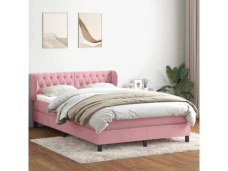 Sommier à lattes de lit avec matelas rose 160x210 cm velours