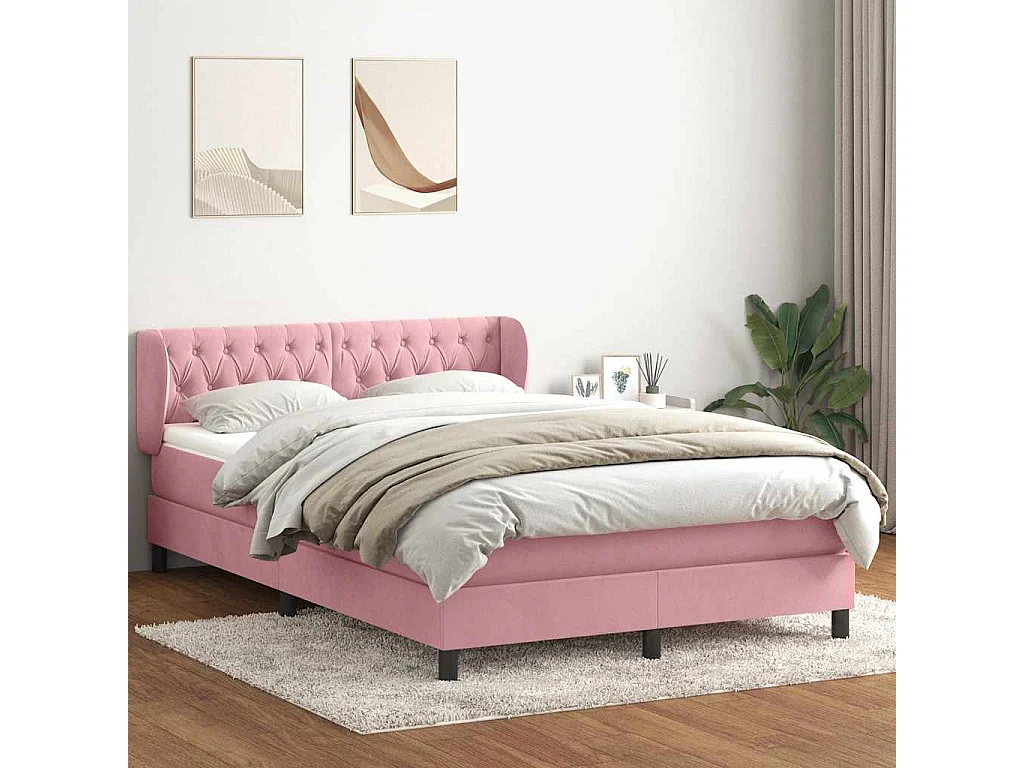 Sommier à lattes de lit avec matelas rose 160x210 cm velours
