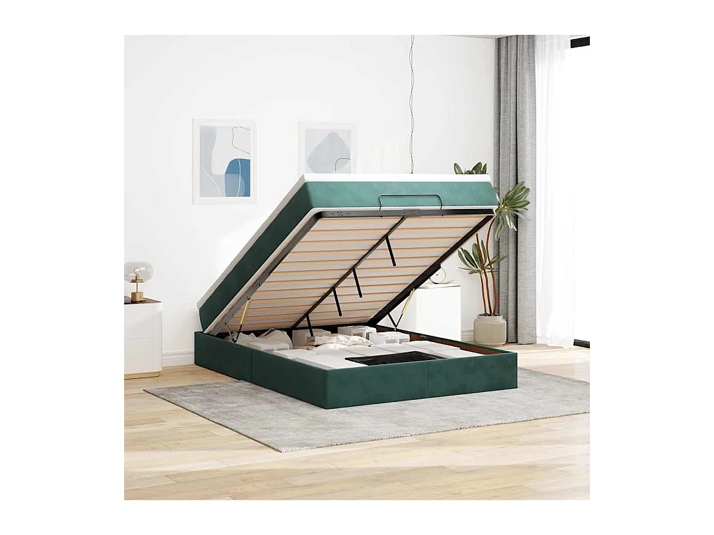 Estructura de cama otomana con colchón verde oscuro 140x200 cm