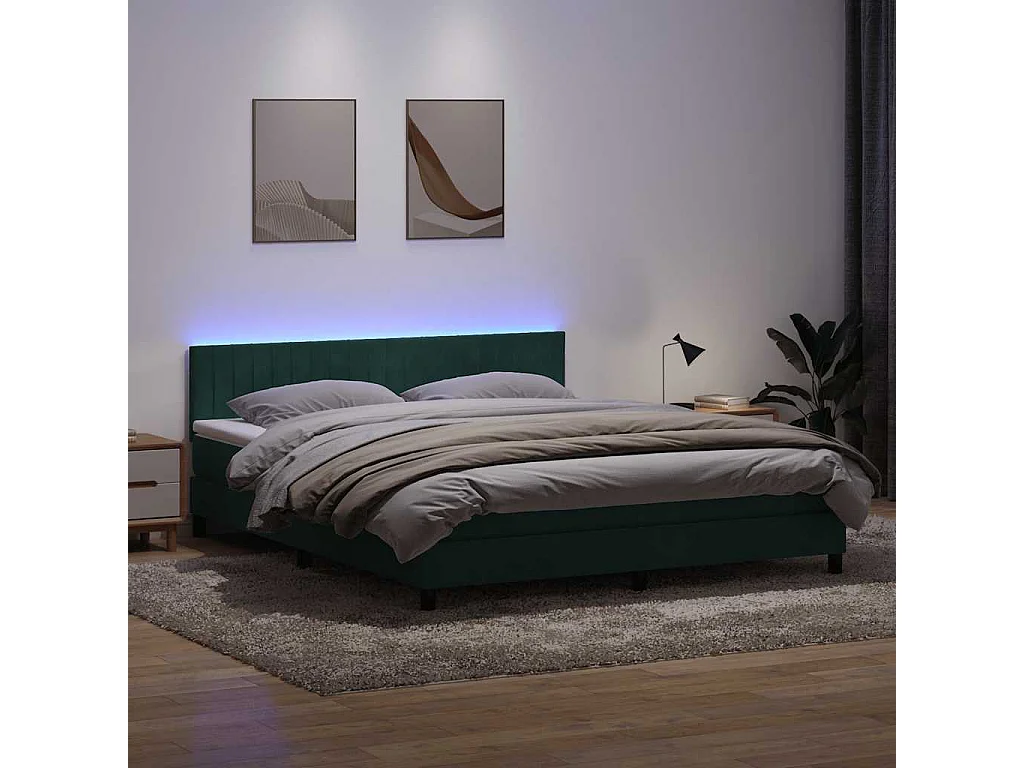 Cama box spring con colchón terciopelo verde oscuro 180x220 cm
