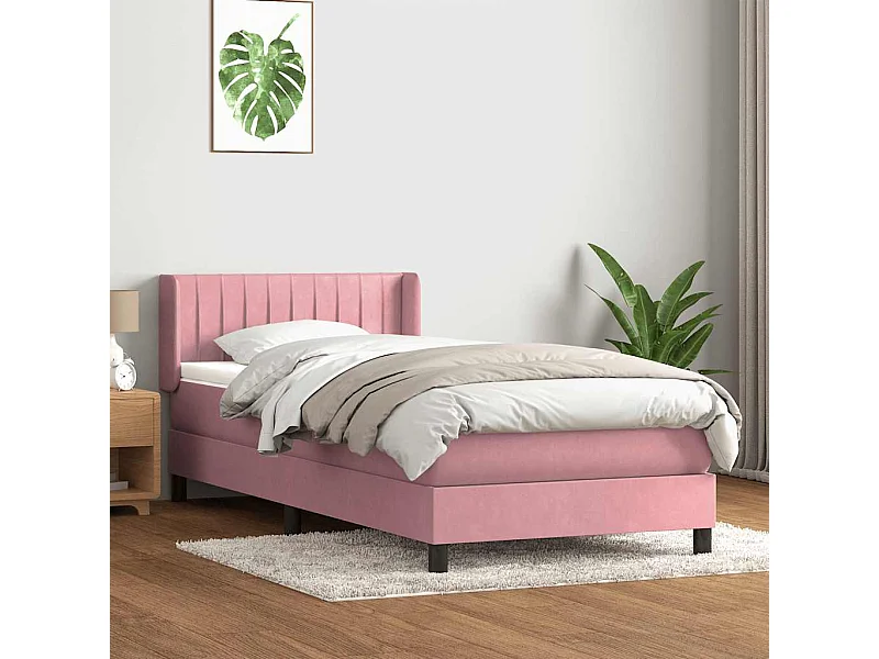 Cama box spring con colchón terciopelo rosa 80x220 cm
