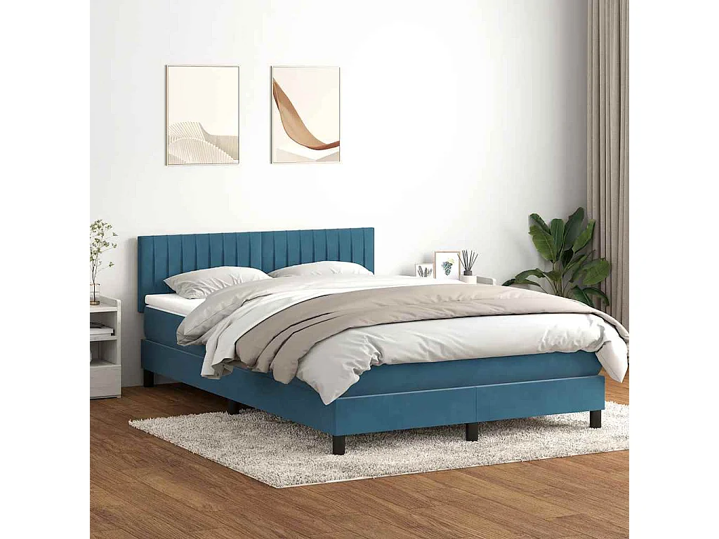 Cama box spring com colchão 160x210 cm veludo azul escuro