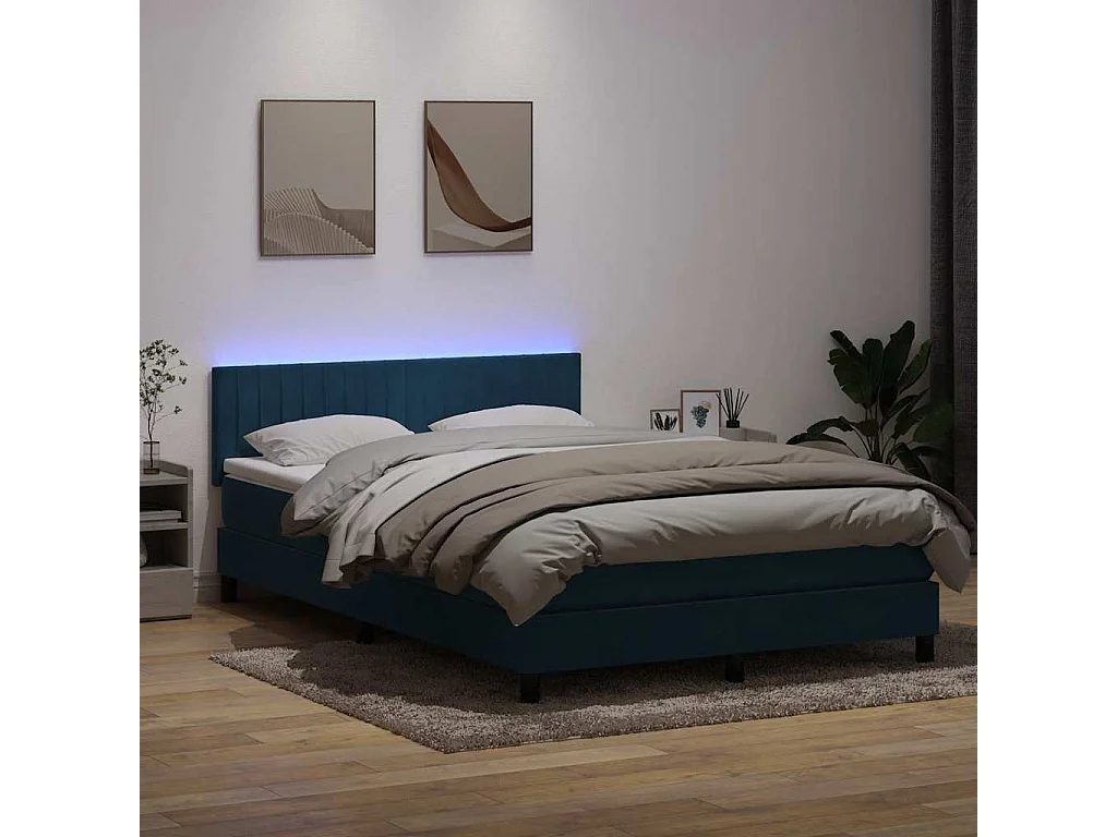 Cama box spring com colchão 160x210 cm veludo azul escuro