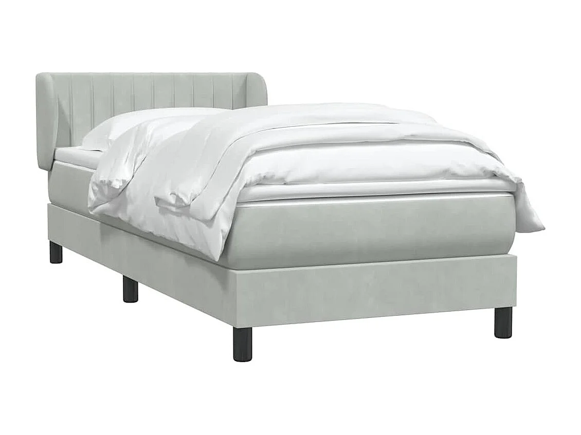 Cama box spring con colchón terciopelo gris claro 90x210 cm