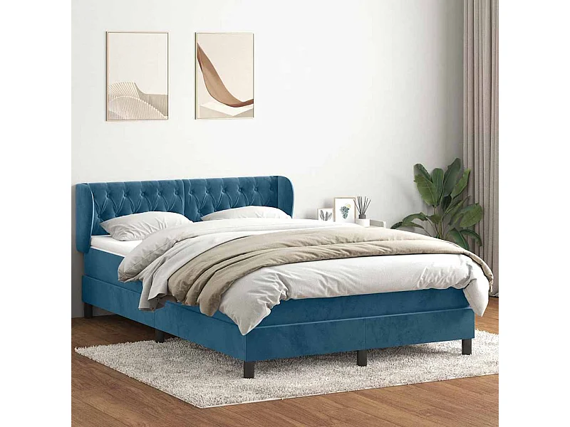 Cama box spring com colchão 160x210 cm veludo azul escuro