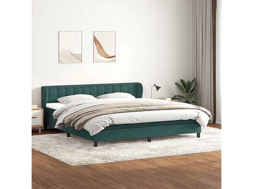 Sommier à lattes de lit et matelas vert foncé 180x210cm velours