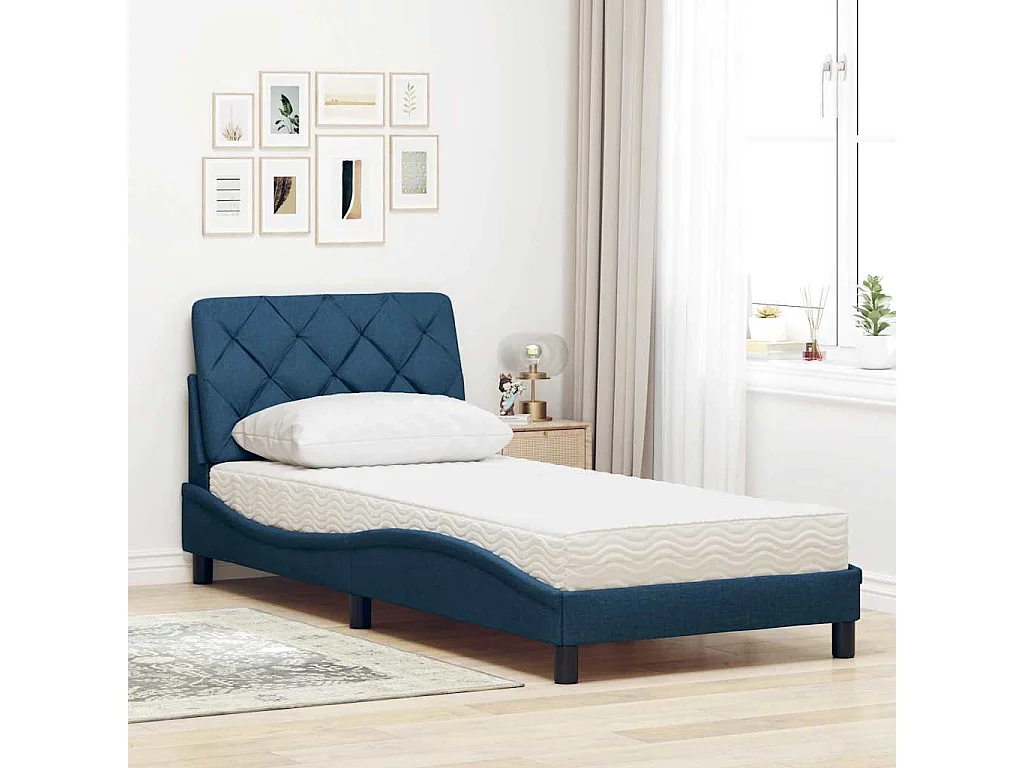 Lit avec matelas bleu 80x200 cm tissu