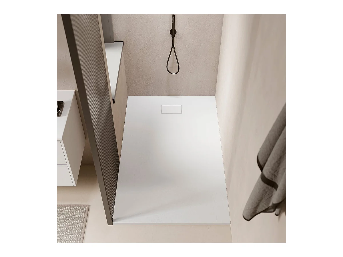 Receveur de douche 80 x 180 cm extra plat PIATTO en SoliCast® surface ardoisée blanc