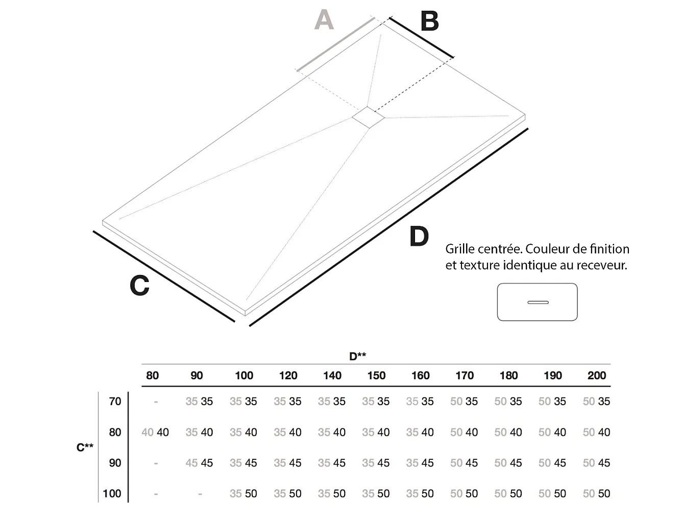Piatto doccia ultrasottile 80 x 90 cm FUSENCE in resina finitura ardesia sabbia