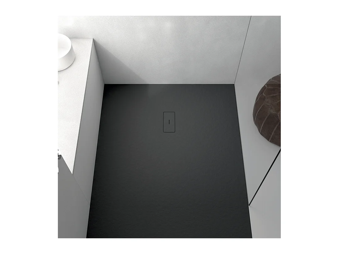 Piatto doccia ultrasottile 80 x 140 cm FUSENCE in resina finitura ardesia antracite