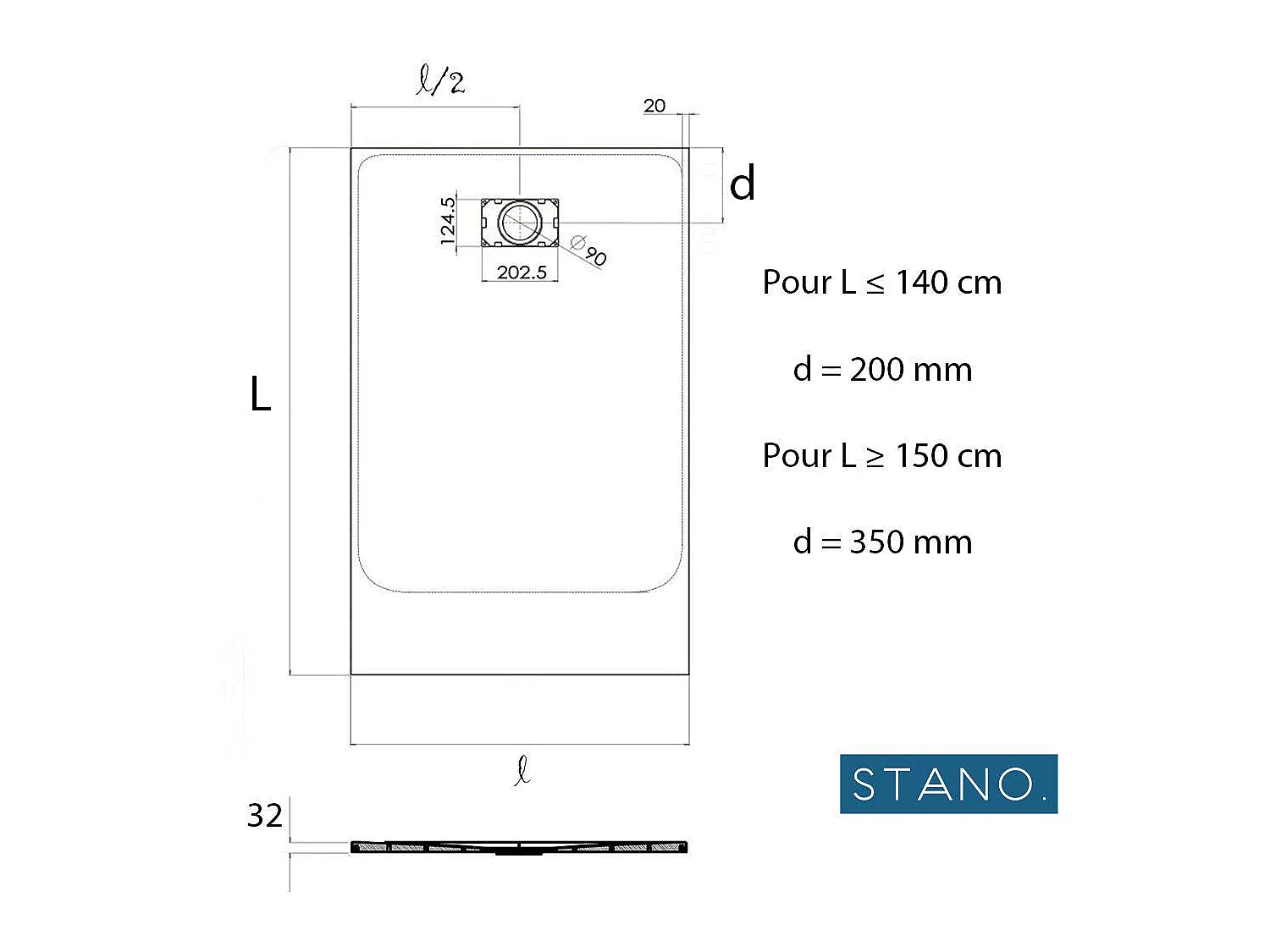 Kit Piatto doccia ultrasottile 90 x 160 cm PIATTO Bianco + Colonna doccia termostatica Finitura cromata